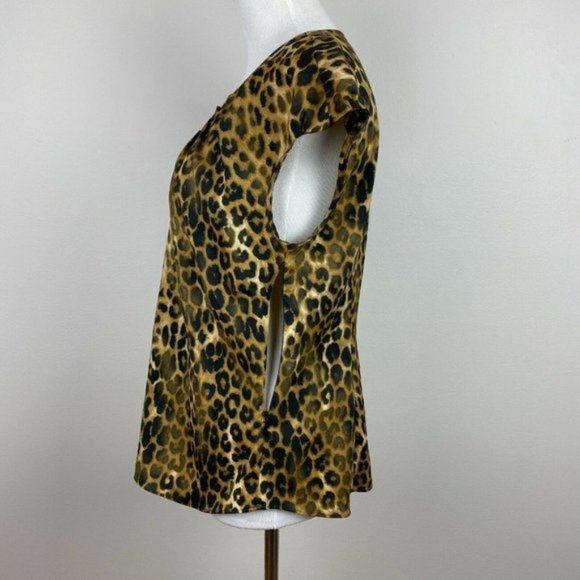 Express Blouse Top S Leopard Animal Print V-Neck Cap Sleeve Brown Black - Picture 9 of 11